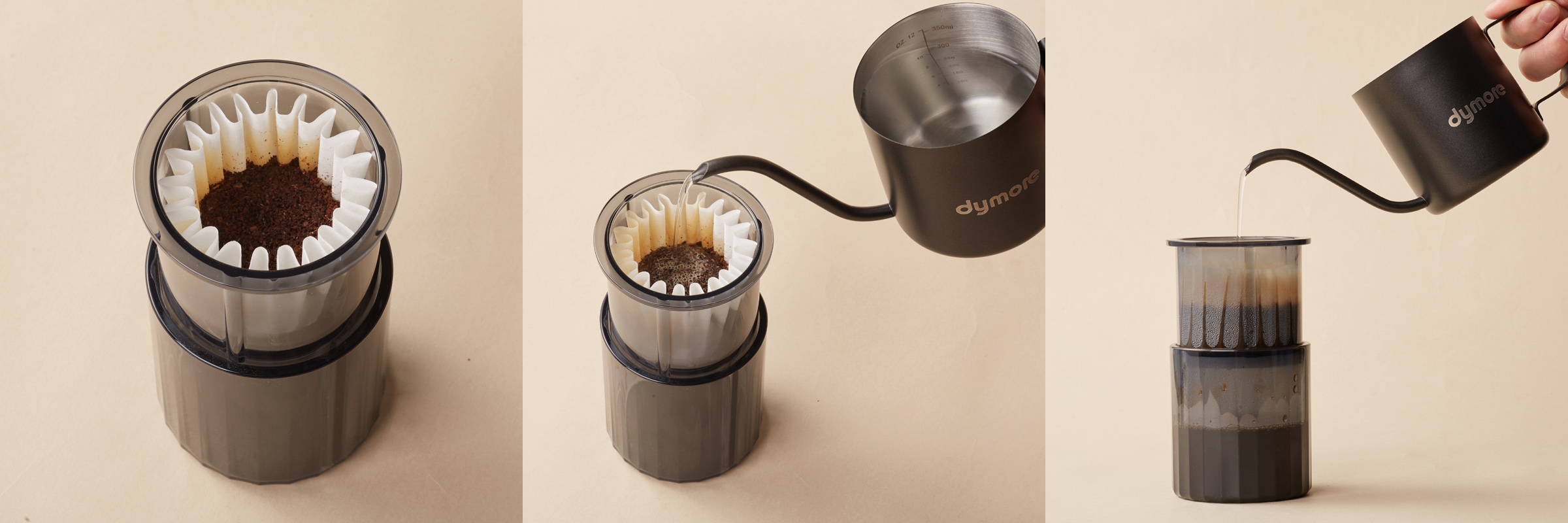 dymore戴摩咖啡发布W155波浪形蛋糕滤纸新手冲套件方案，主打个人份量，树脂陶瓷材质和多种版本