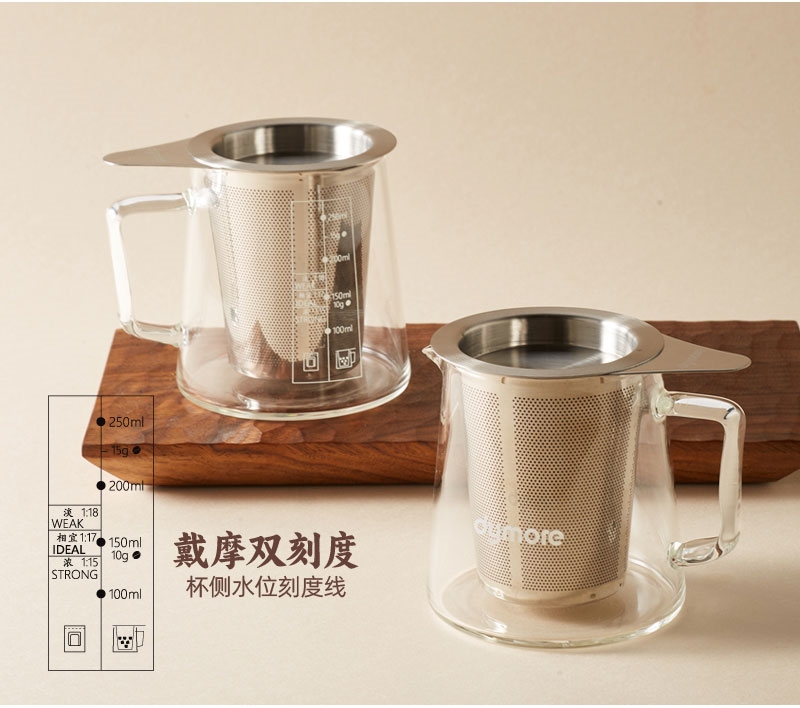 茶咖双享杯：600目不锈钢滤网｜高硼硅玻璃｜茶咖双场景兼容